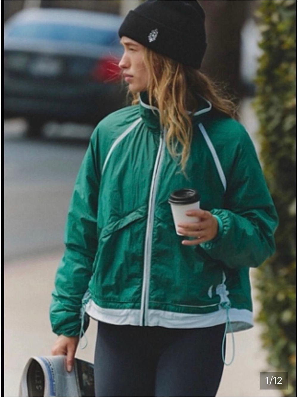 Free People Emerald Green Bomber Jacket with White Trim